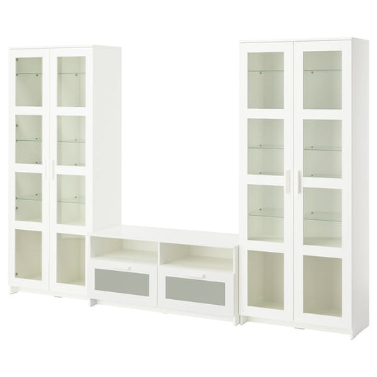 BRIMNES TV/glass combination, white, 280x41x190 cm
