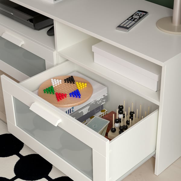 BRIMNES TV storage combination/glass doors, white, 340x41x190 cm