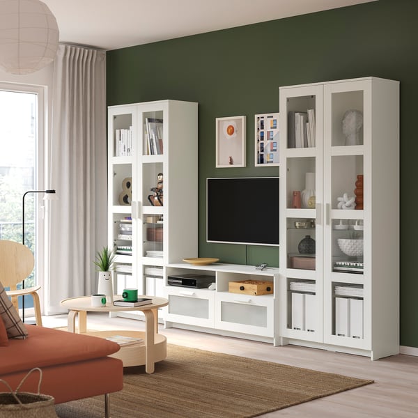 BRIMNES TV/glass combination, white, 280x41x190 cm