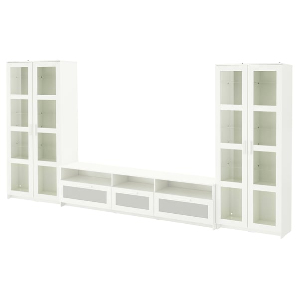 BRIMNES TV storage combination/glass doors, white, 376x41x190 cm