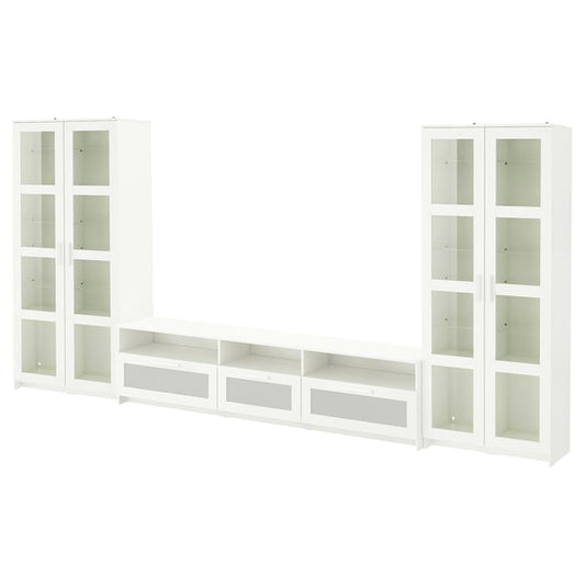 BRIMNES TV/glass combination, white, 376x41x190 cm