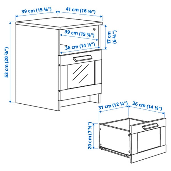 BRIMNES bedside table, white, 39x41x53 cm