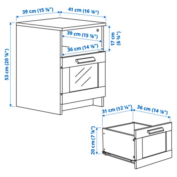 BRIMNES bedside table, grey, 39x41 cm