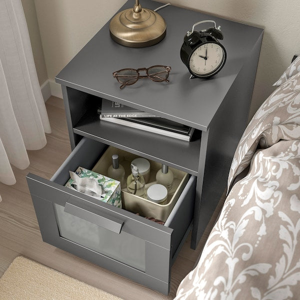 BRIMNES bedside table, grey, 39x41 cm