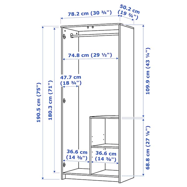 BRIMNES - Wardrobe with 2 doors, white, 78x190 cm