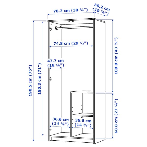BRIMNES wardrobe with 2 doors, grey, 78x50x190 cm
