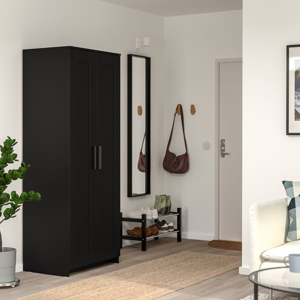 BRIMNES wardrobe with 2 doors, black, 78x190 cm