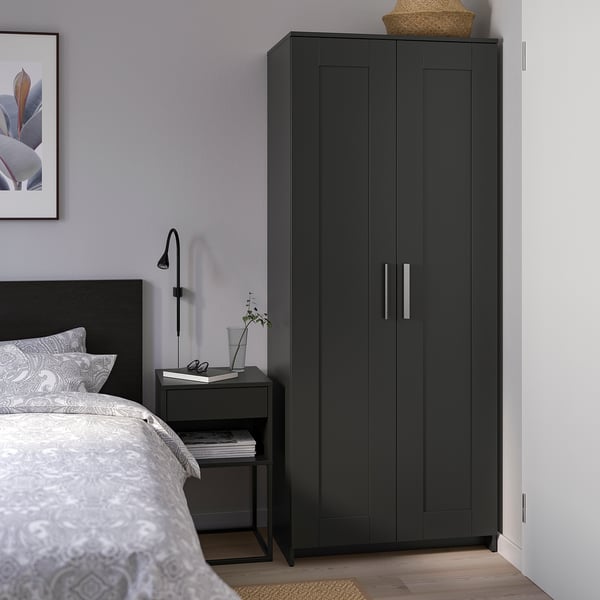 BRIMNES wardrobe with 2 doors, black, 78x190 cm