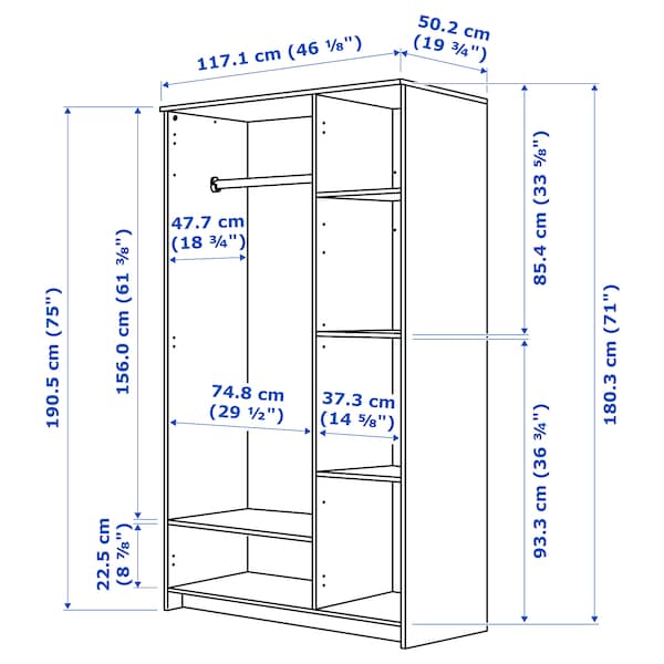 BRIMNES wardrobe with 3 doors, grey, 117x50x190 cm