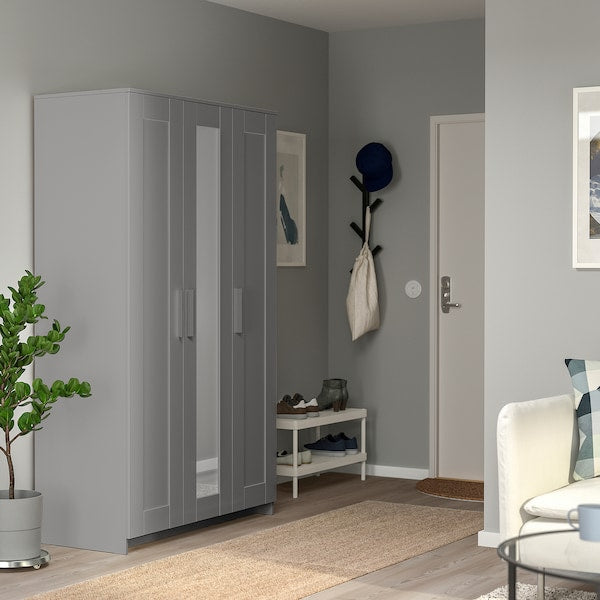 BRIMNES wardrobe with 3 doors, grey, 117x50x190 cm