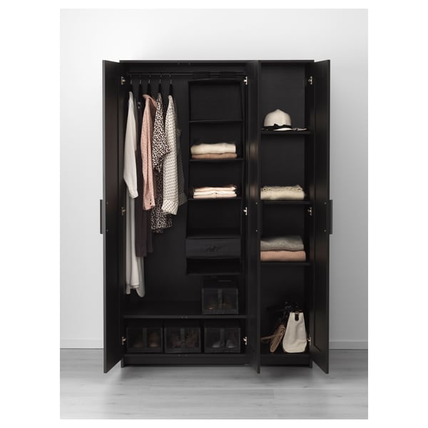 BRIMNES wardrobe with 3 doors, black, 117x50x190 cm