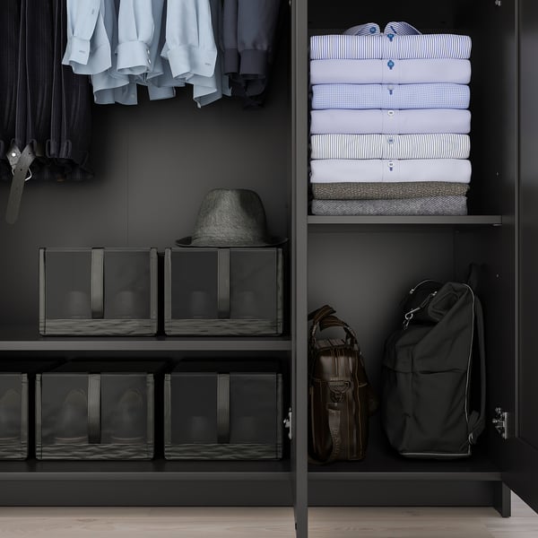 BRIMNES wardrobe with 3 doors, black, 117x50x190 cm