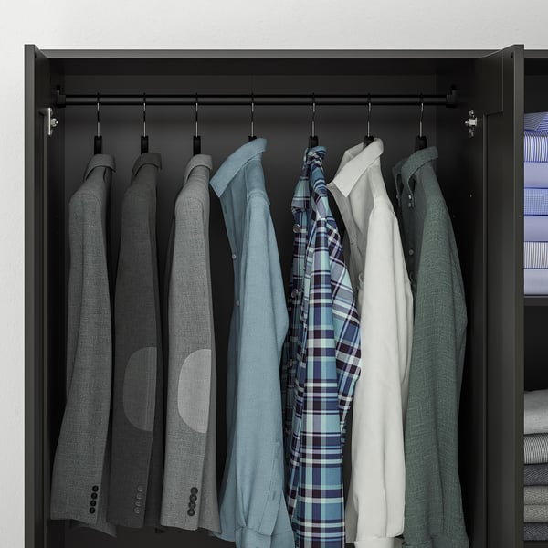 BRIMNES wardrobe with 3 doors, black, 117x50x190 cm