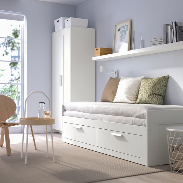 BRIMNES Day-bed / 2 drawers / 2 mattresses, white / Ågotnes firm,80x200 cm