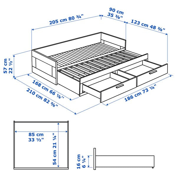 BRIMNES Day-bed / 2 drawers / 2 mattresses, white / Vannareid extra firm,80x200 cm