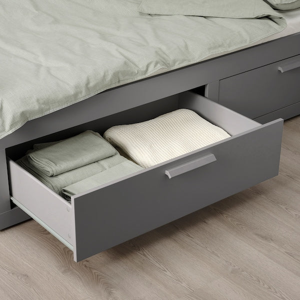 BRIMNES day-bed w 2 drawers/2 mattresses, grey/Åfjäll firm, 80x200 cm