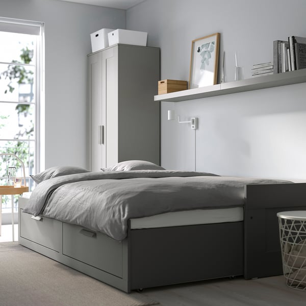 BRIMNES - Sofa bed/2 drawers/2 mattresses, gray/Åfjäll rigid,80x200 cm