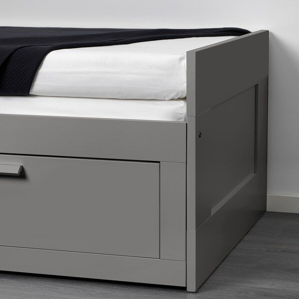 BRIMNES day-bed w 2 drawers/2 mattresses, grey/Åfjäll firm, 80x200 cm