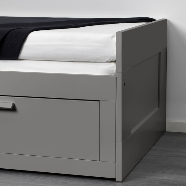 BRIMNES day-bed w 2 drawers/2 mattresses, grey/Åfjäll firm, 80x200 cm