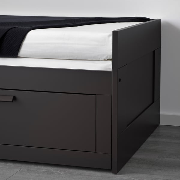 BRIMNES day-bed w 2 drawers/2 mattresses, black/Åfjäll firm, 80x200 cm
