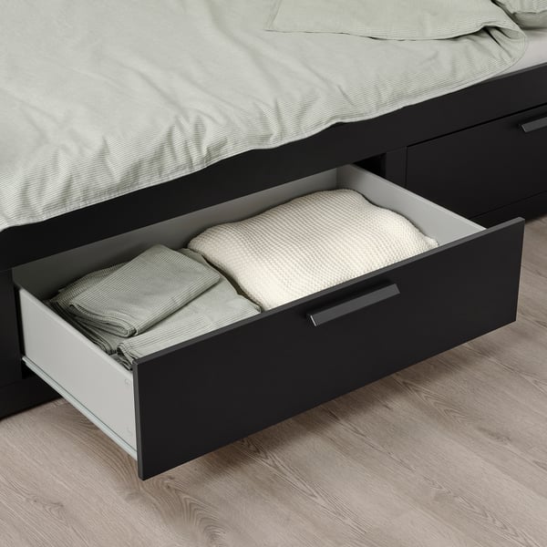 BRIMNES day-bed w 2 drawers/2 mattresses, black/Åfjäll firm, 80x200 cm