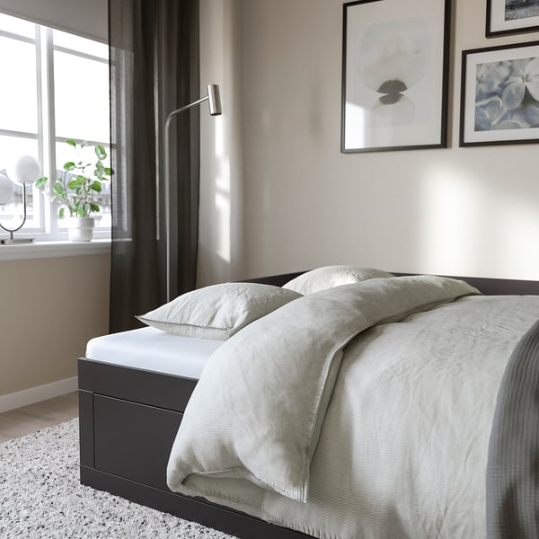 BRIMNES day-bed w 2 drawers/2 mattresses, black/Åfjäll medium firm, 80x200 cm