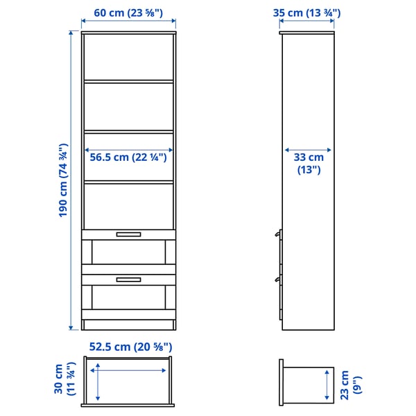BRIMNES Library - white 60x190 cm , 60x190 cm