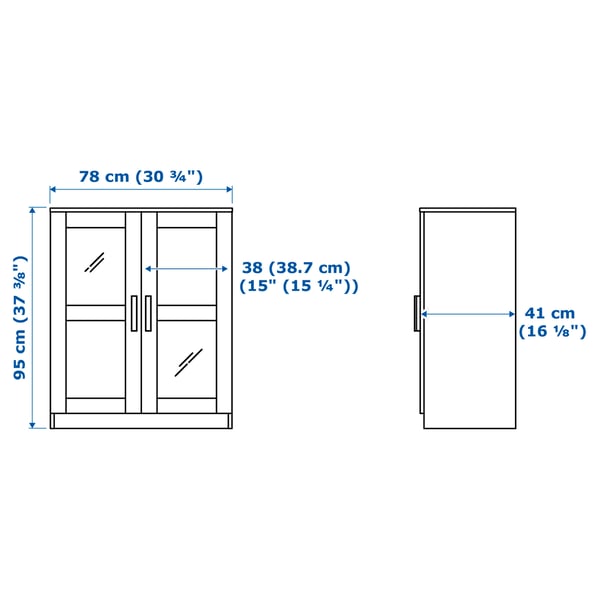 BRIMNES Mobile with doors - glass/white 78x95 cm , 78x95 cm