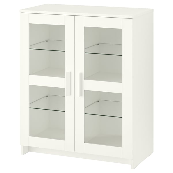 BRIMNES cabinet with doors, glass/white, 78x95 cm