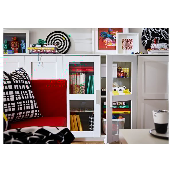 BRIMNES Mobile with doors - glass/white 78x95 cm , 78x95 cm