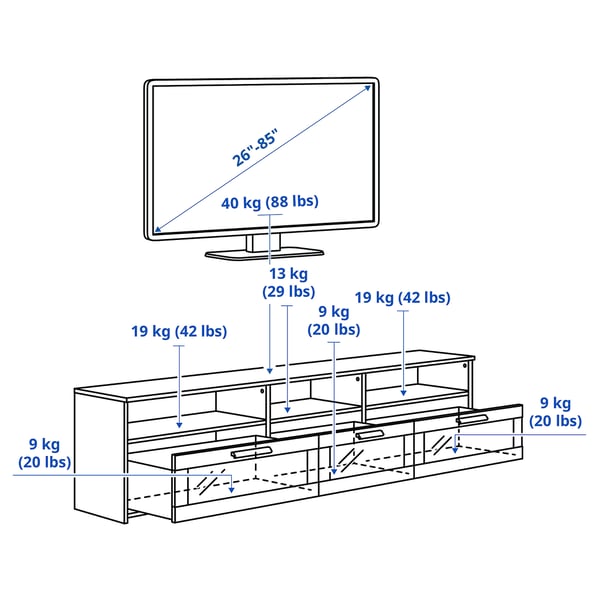 BRIMNES TV bench, white, 216x41x54 cm