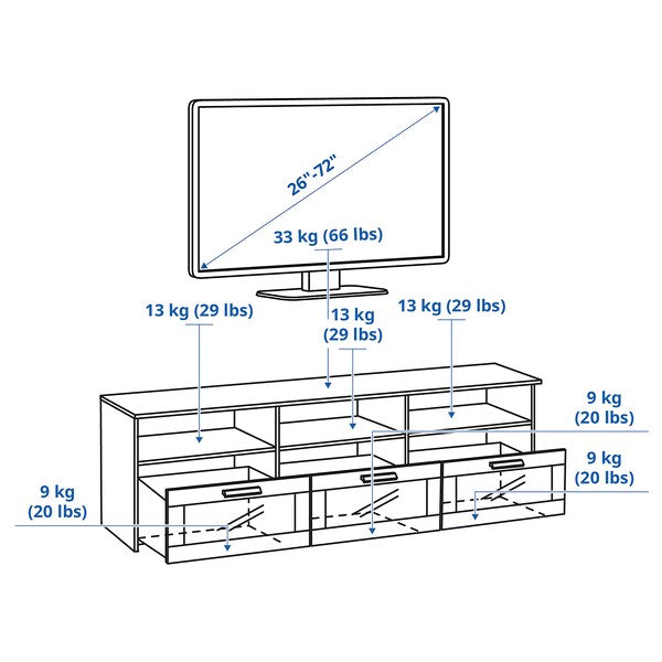 BRIMNES TV bench, white, 180x41x53 cm