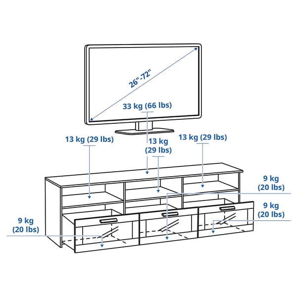 BRIMNES TV bench, white, 180x41x53 cm