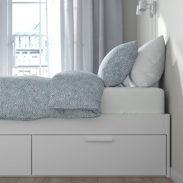 BRIMNES Bed frame with drawers - white/Leirsund 140x200 cm , 140x200 cm