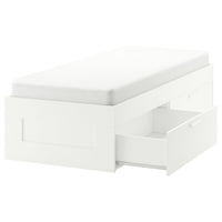BRIMNES bed frame with storage, white/Lillhällan, 90x200 cm