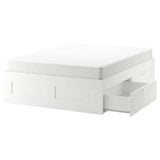 BRIMNES bed frame with storage, white/Lillhällan, 140x200 cm