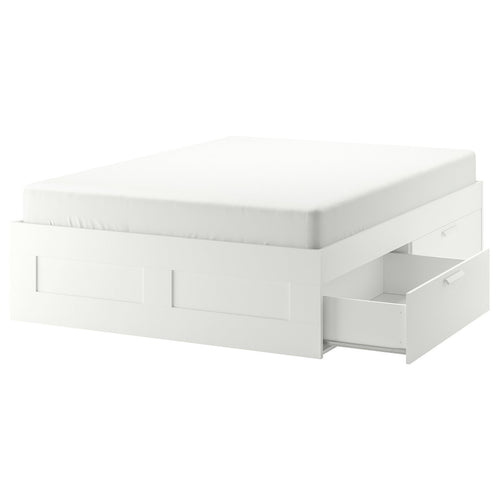 BRIMNES bed frame with storage, white/Lillhällan, 200x140 cm