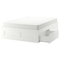 BRIMNES bed frame with storage, white/Lillhällan, 160x200 cm