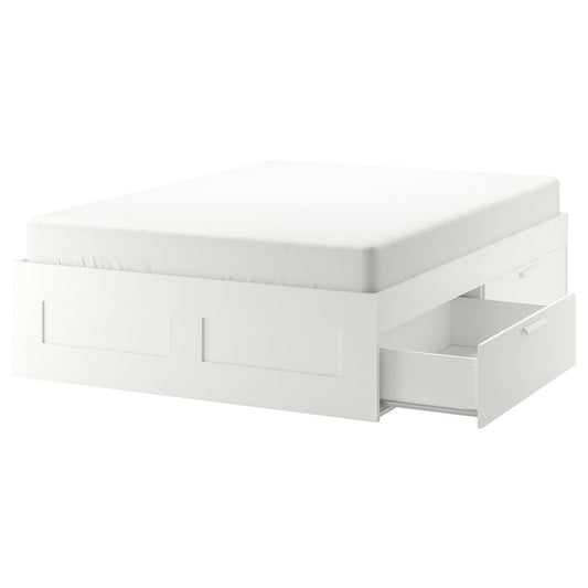BRIMNES bed frame with storage, white/Lillhällan, 200x160 cm