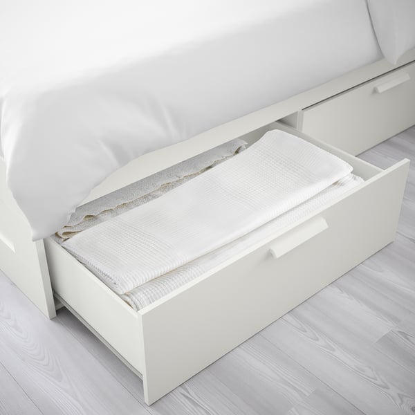 BRIMNES bed frame with storage, white/Lindbåden, 140x200 cm