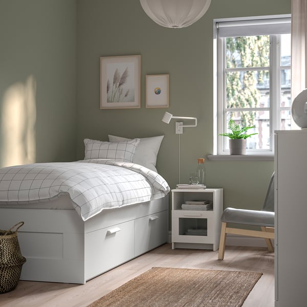 BRIMNES bed frame with storage, white/Lindbåden, 90x200 cm