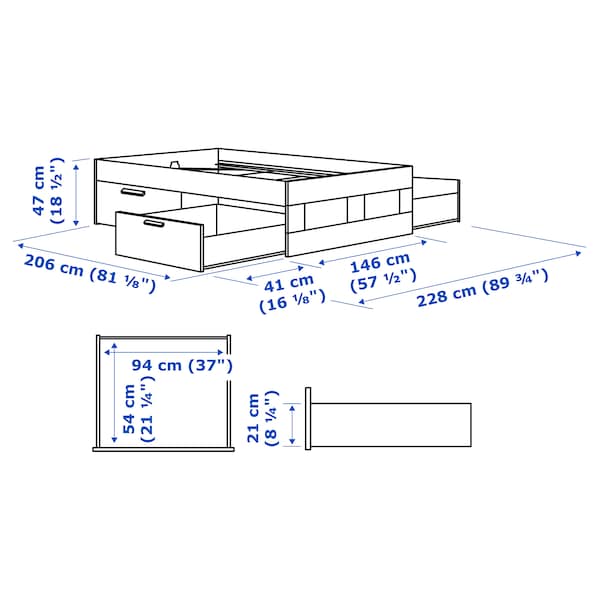 Ikea BRIMNES Bed frame with drawers - white/Lönset 140x200 cm , 140x200 cm