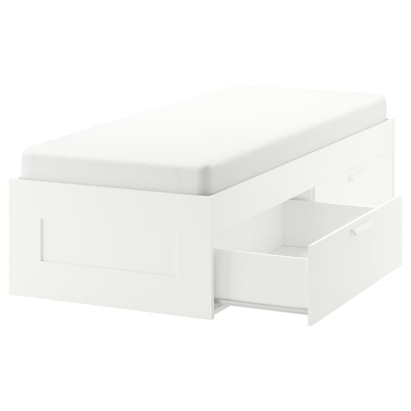 BRIMNES bed frame with storage, white/Lönset, 90x200 cm