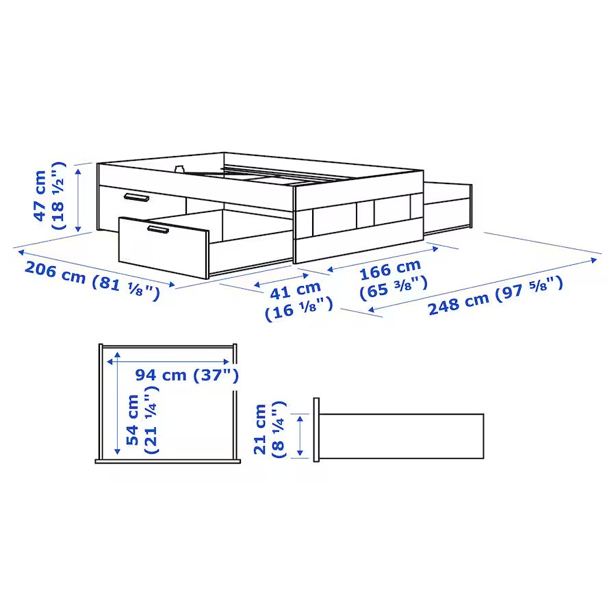 BRIMNES Bed frame with drawers, white, 160x200 cm - best price from Maltashopper.com 30228718