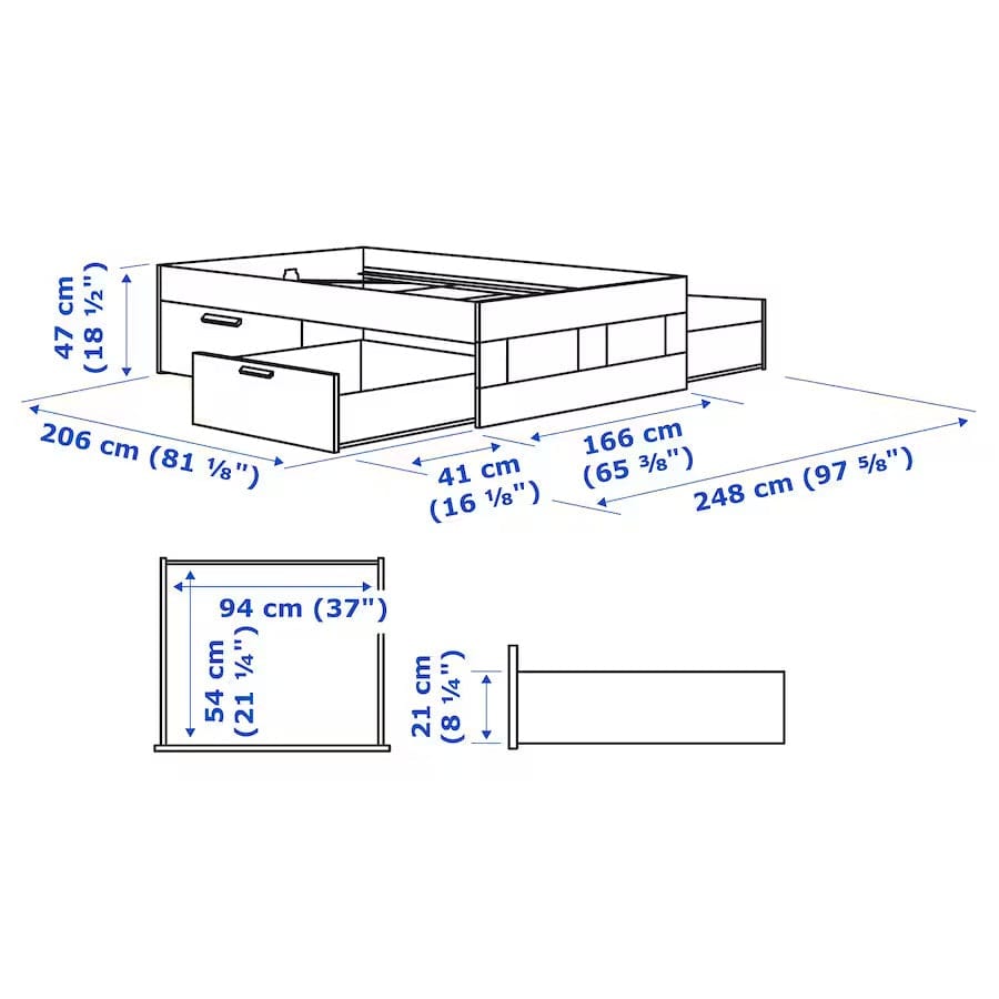 Ikea BRIMNES Bed frame with drawers, white, 160x200 cm