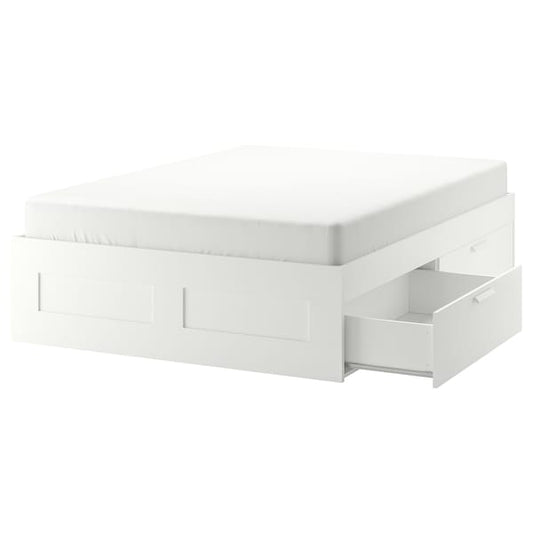 Ikea BRIMNES - Bed frame with drawers, white, 140x200 cm