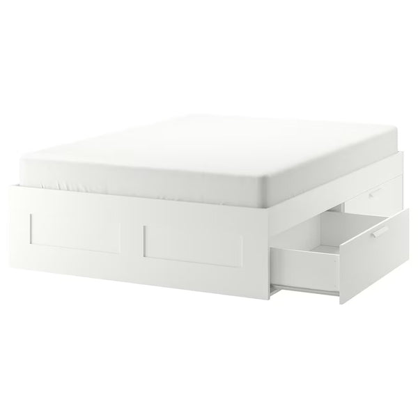 BRIMNES Bed frame with drawers, white, 160x200 cm