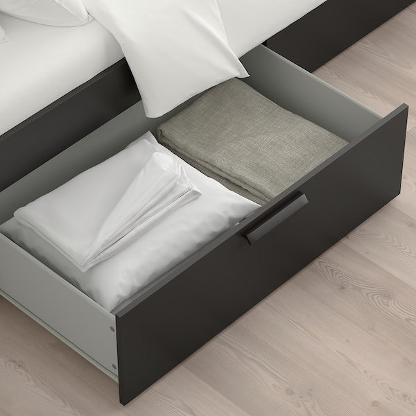 BRIMNES Bed frame with drawers, black / Lindbåden,140x200 cm