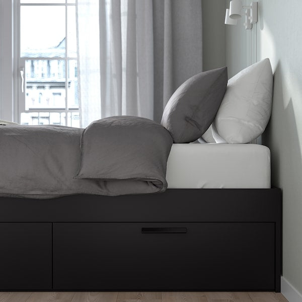 BRIMNES - Bed frame with drawers, black, 140x200 cm