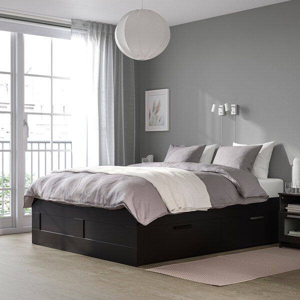 BRIMNES - Bed frame with drawers, black, 160x200 cm